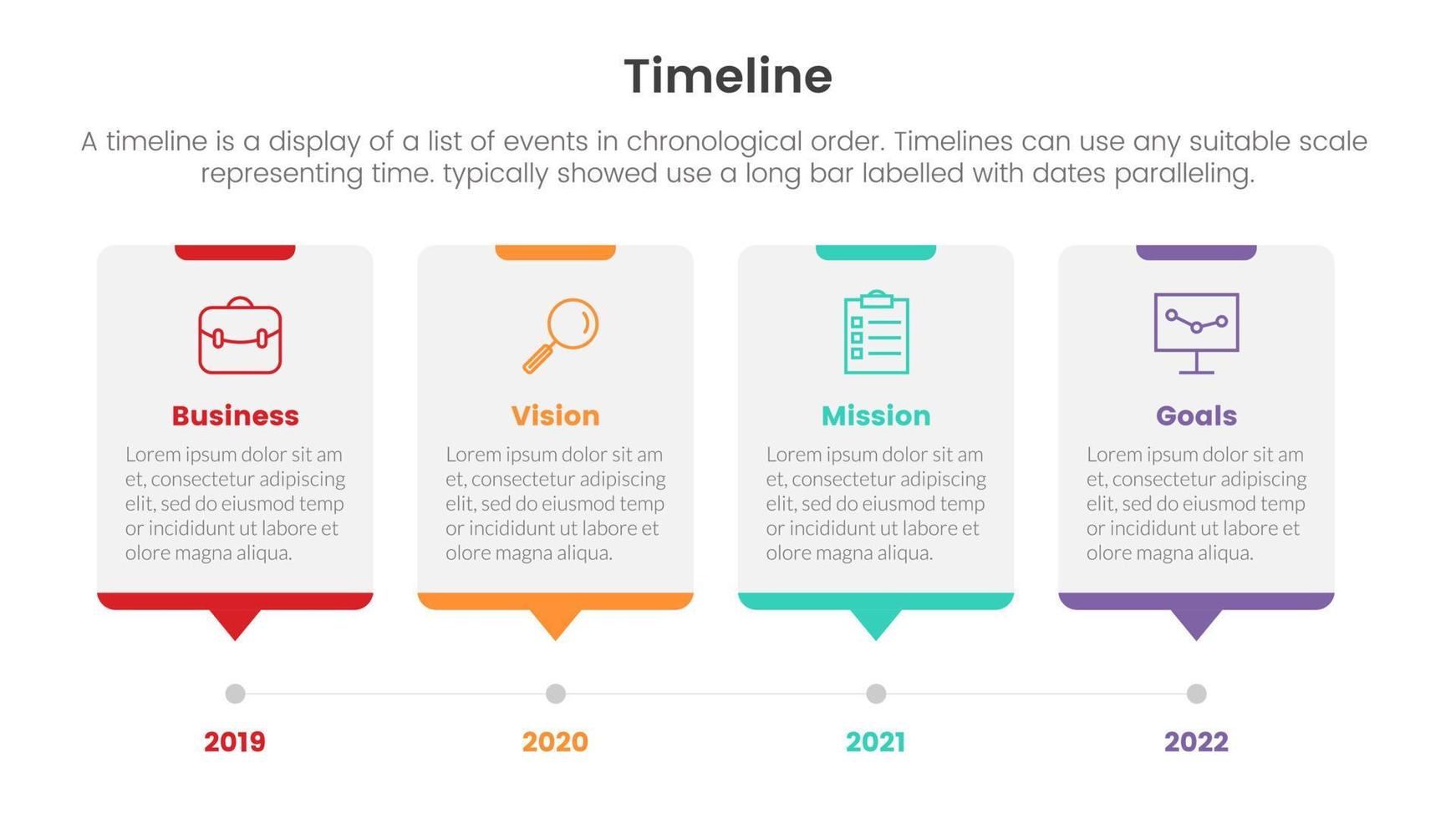timeline set of point infographic with box table shape concept for slide presentation template banner vector
