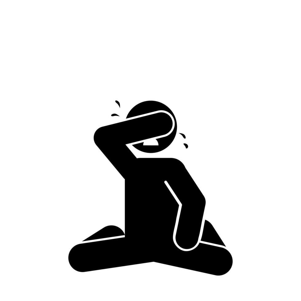 hombre llorando icono terminado blanco fondo, silueta estilo, vector ilustración, palo figura pictograma