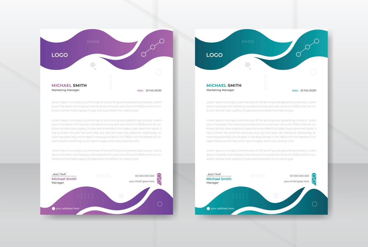 Modern creative letterhead template with abstract clean colorful letterhead design vector