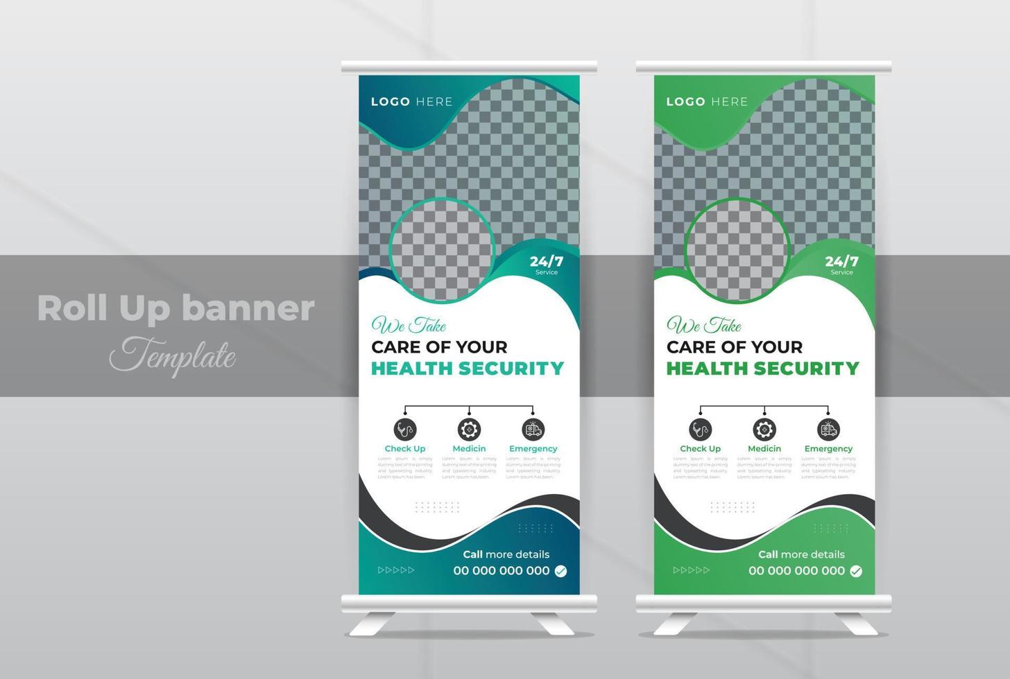 Modern Medical hospital services roll up banner template, or promotion, exhibition, printing, presentation layout and concept for hospital doctor clinic dental x standee banner design vector