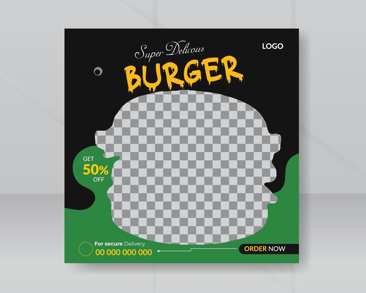 Delicious burger fast food restaurant for social media post template and web banner design vector