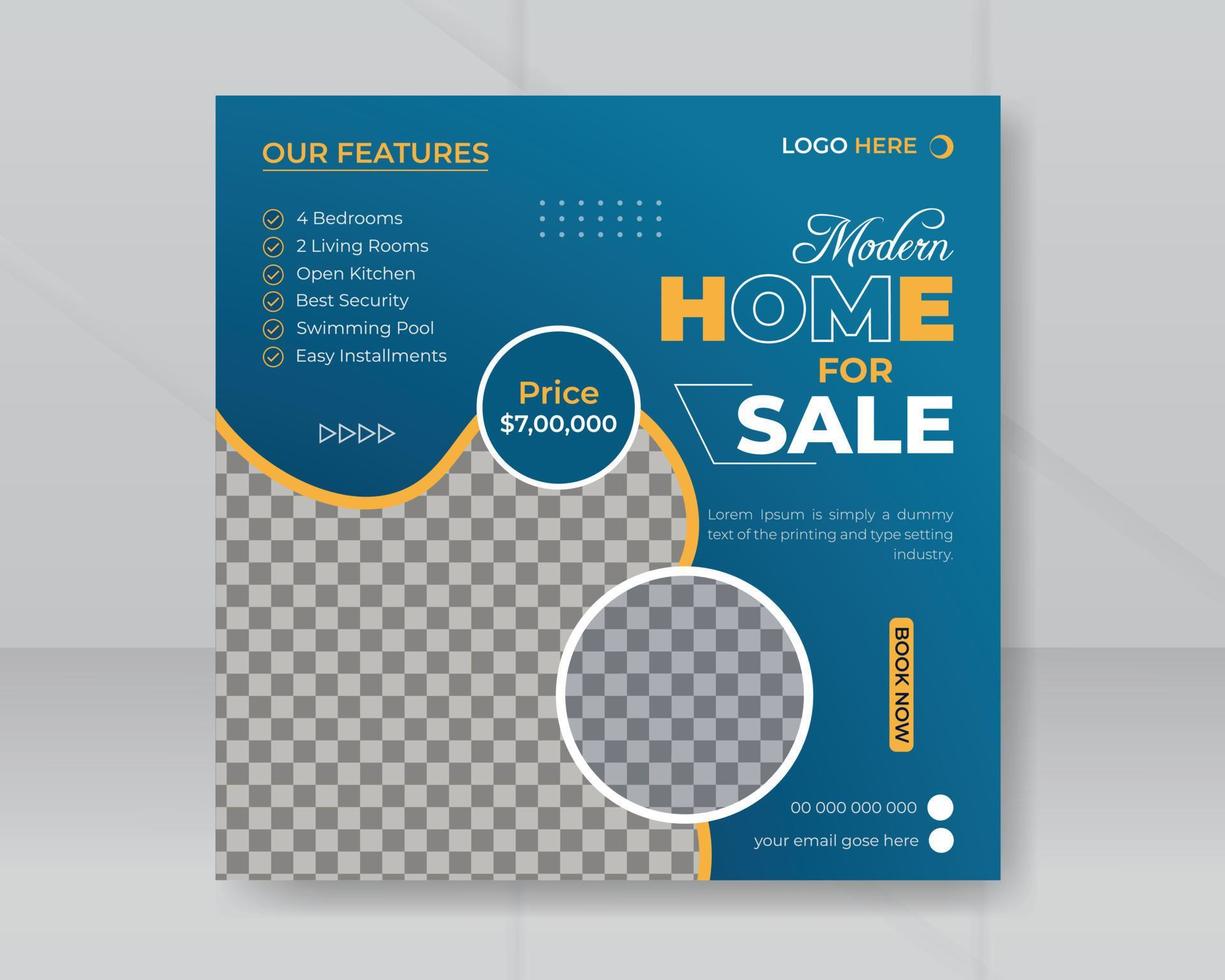 Corporate modern home for sale business marketing social media post template with shapes editable elegant promotion layouts construction professional square web banner design vector
