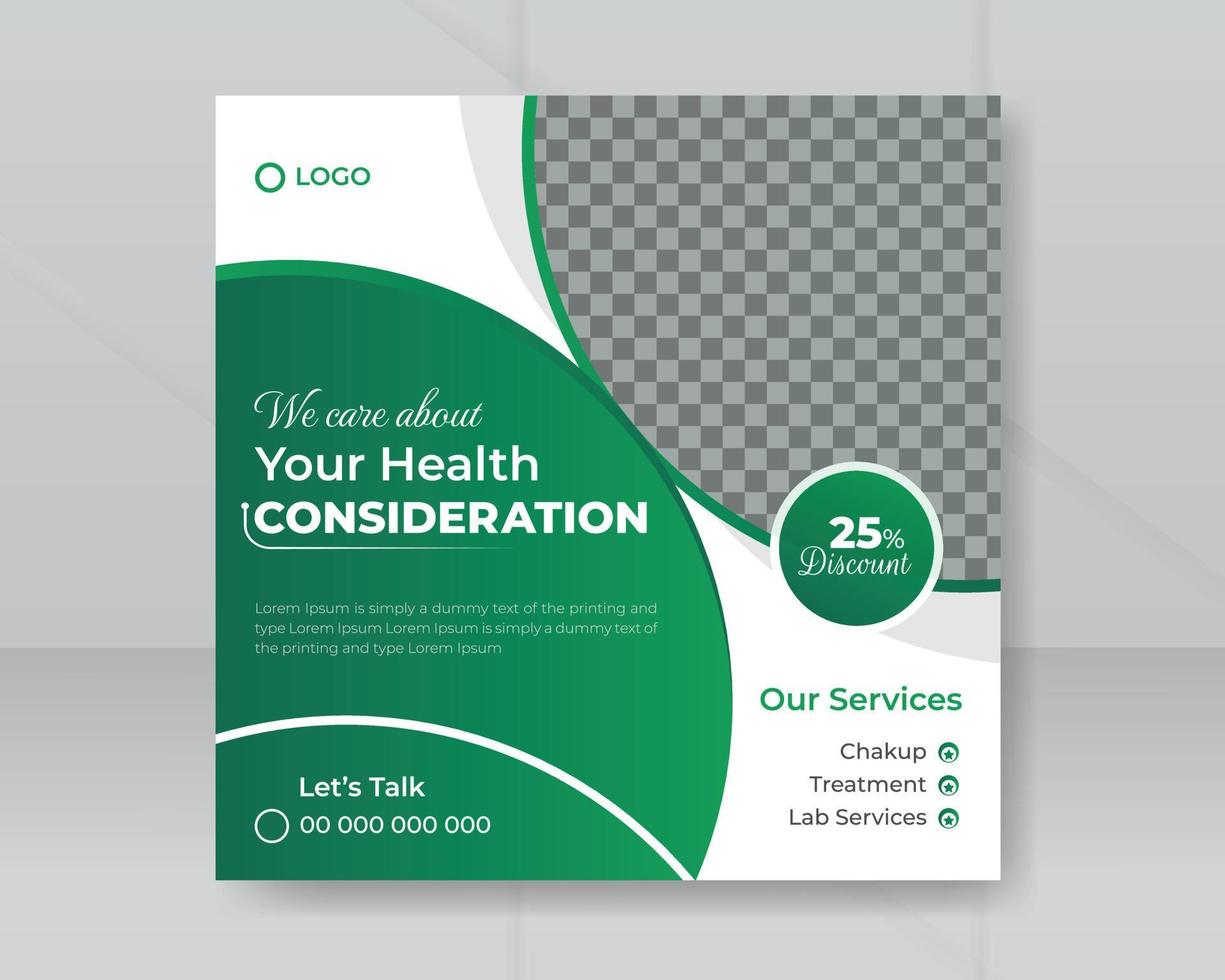 Creative medical healthcare services social media post template promotion square web business promotion doctor for hospital and clinic treatment banner design vector