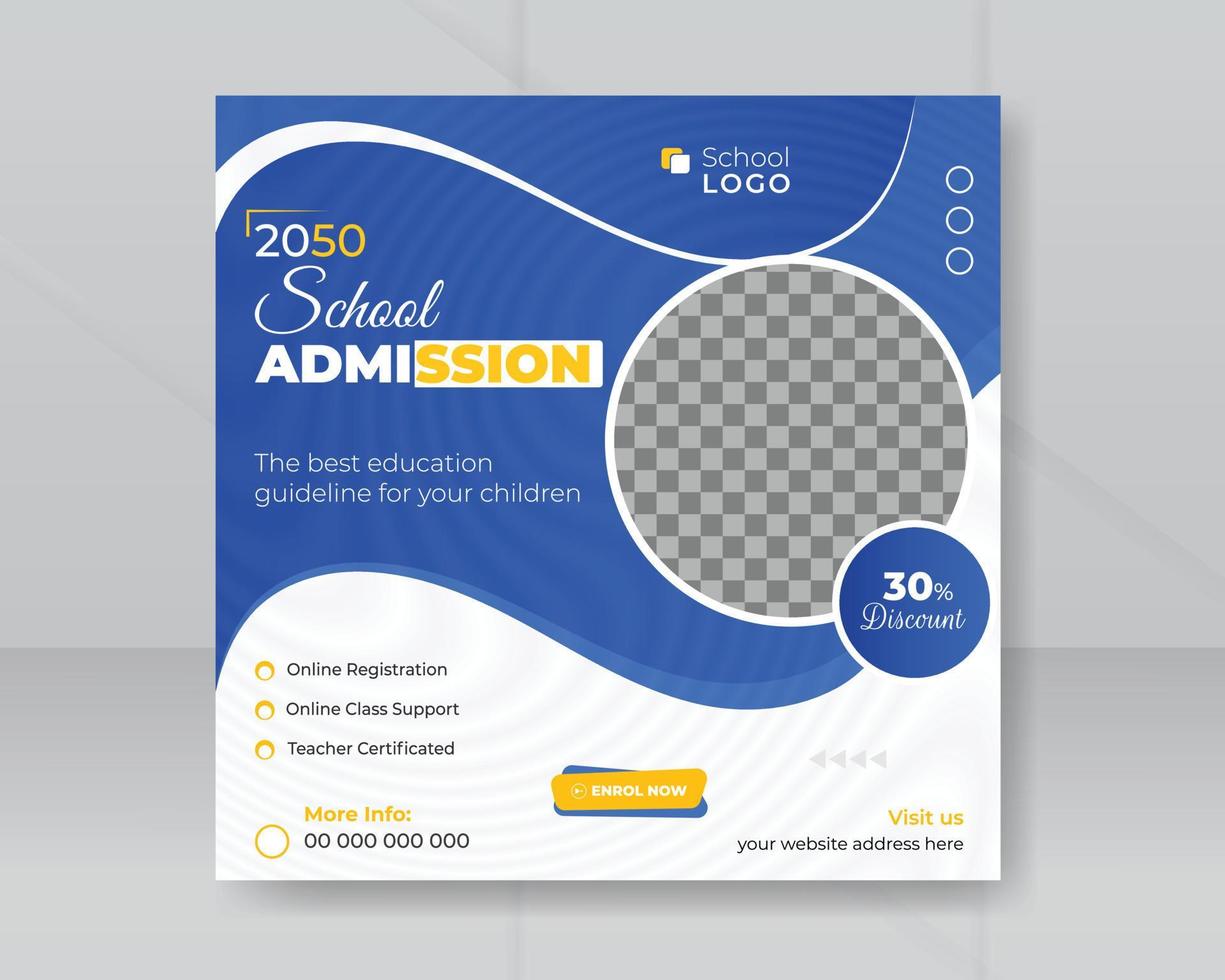 School admissions social media post banner template promotion services square web for online business marketing flyer poster layout design vector