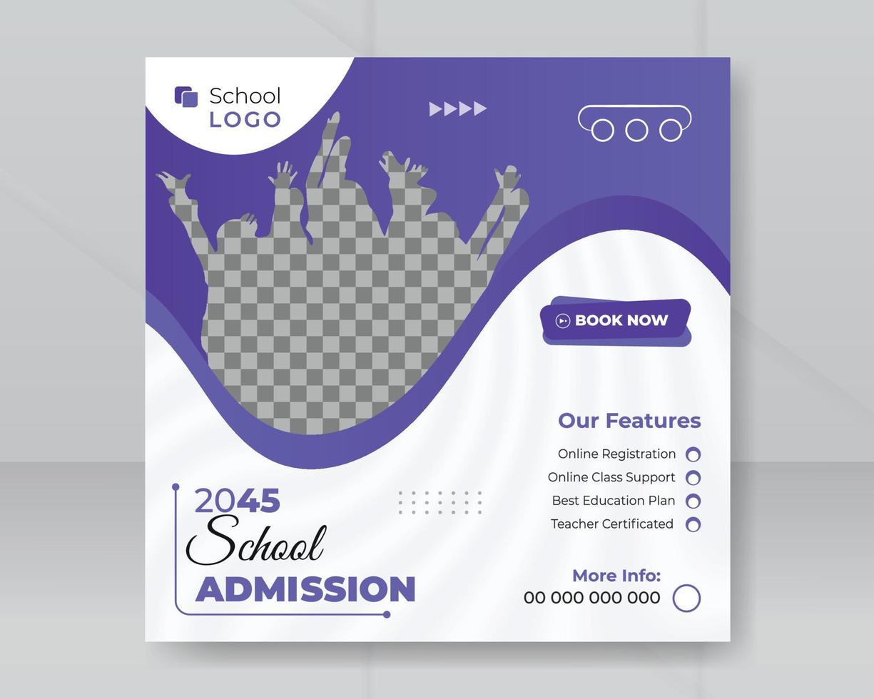 School education admission social media post and back to school web banner template or instgram post vector