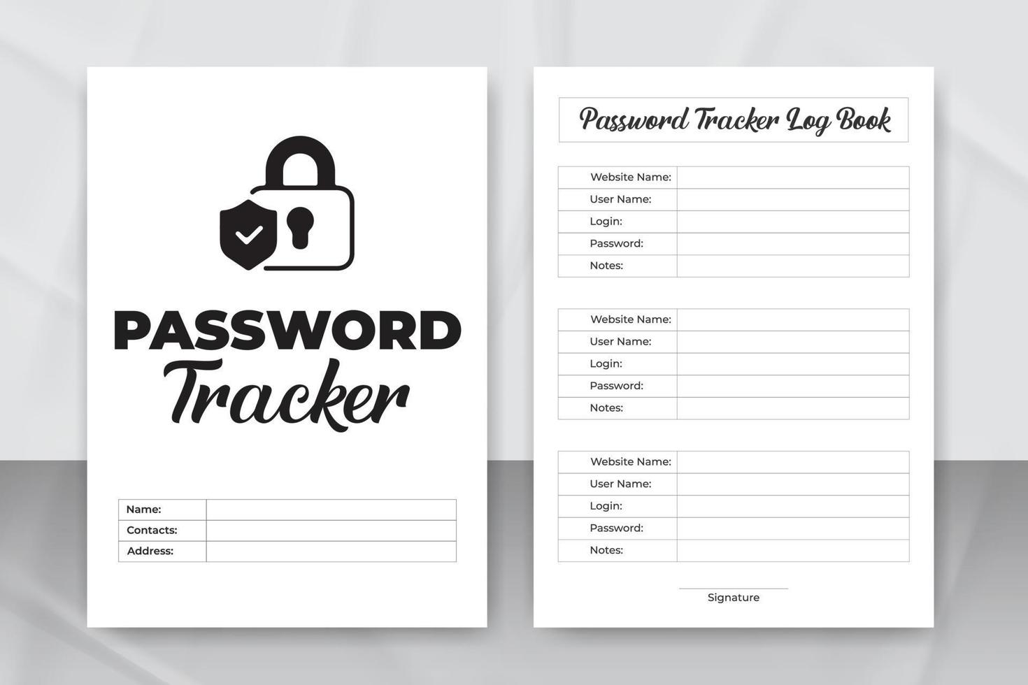 Password tracker logbook KDP interior. Website journal interior. Password journal template KDP interior vector