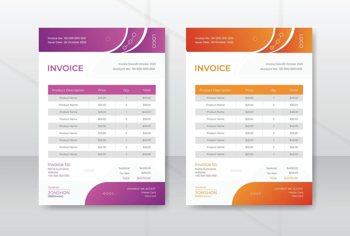 Invoice a4 design template. Minimal bill from business invoice accounting or document for payment vector