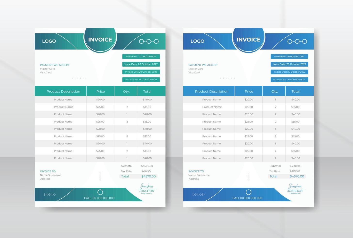 Corporate business marketing agency Invoice template design or layout