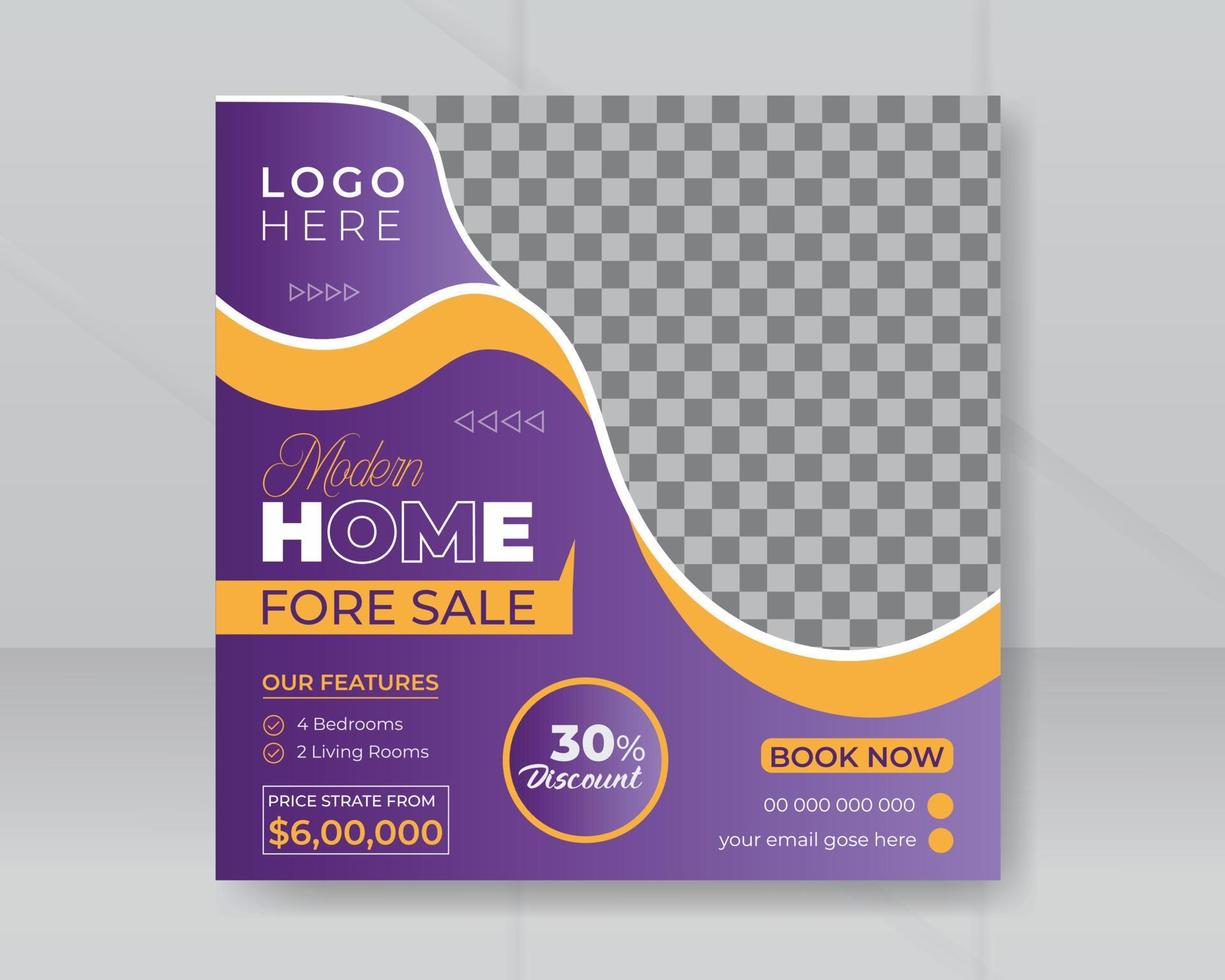 Creative and modern home for sale social media post design with promotion layouts construction professional square web banner template vector