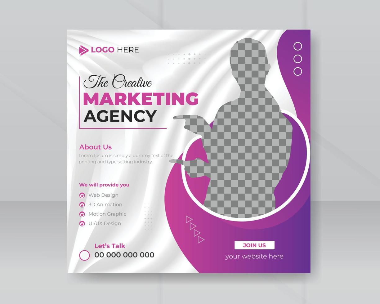 The creative marketing agency and corporate business flyer square social media post or web banner layout poster design vector