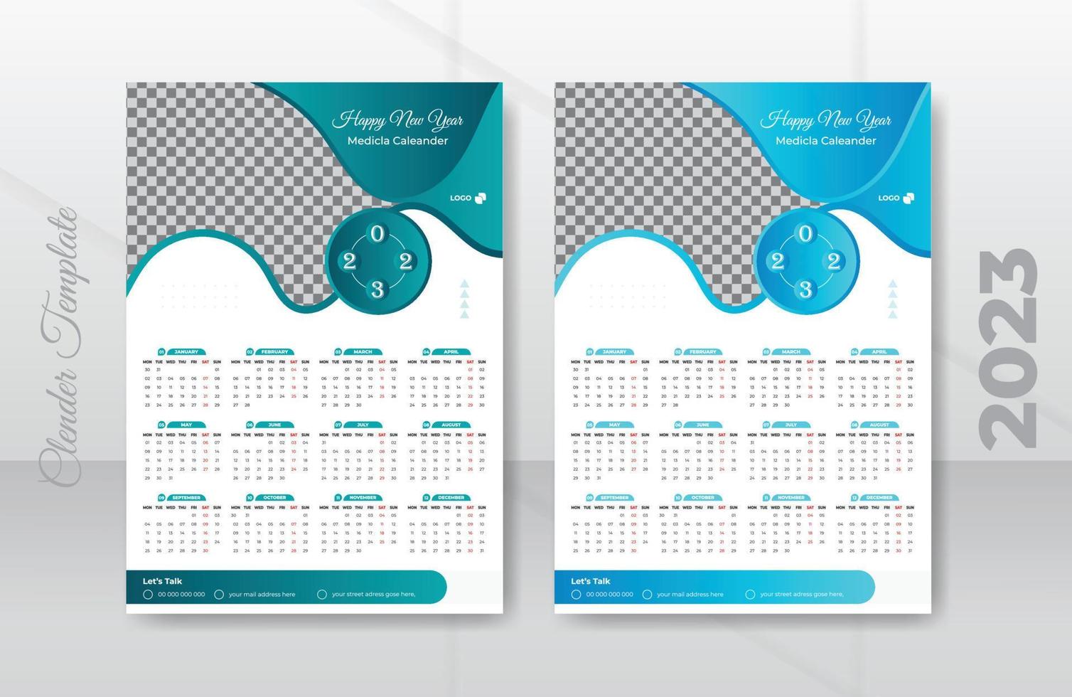 2023, 2024 One page wall calendar design template, modern 12 month one page calendar vector