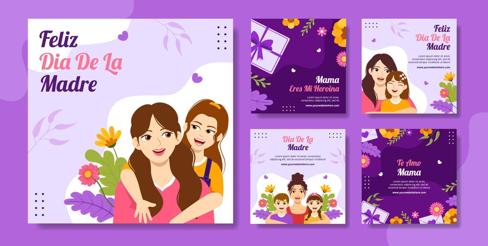 Feliz Dia De La Madre Social Media Post Flat Cartoon Hand Drawn Templates Background Illustration vector