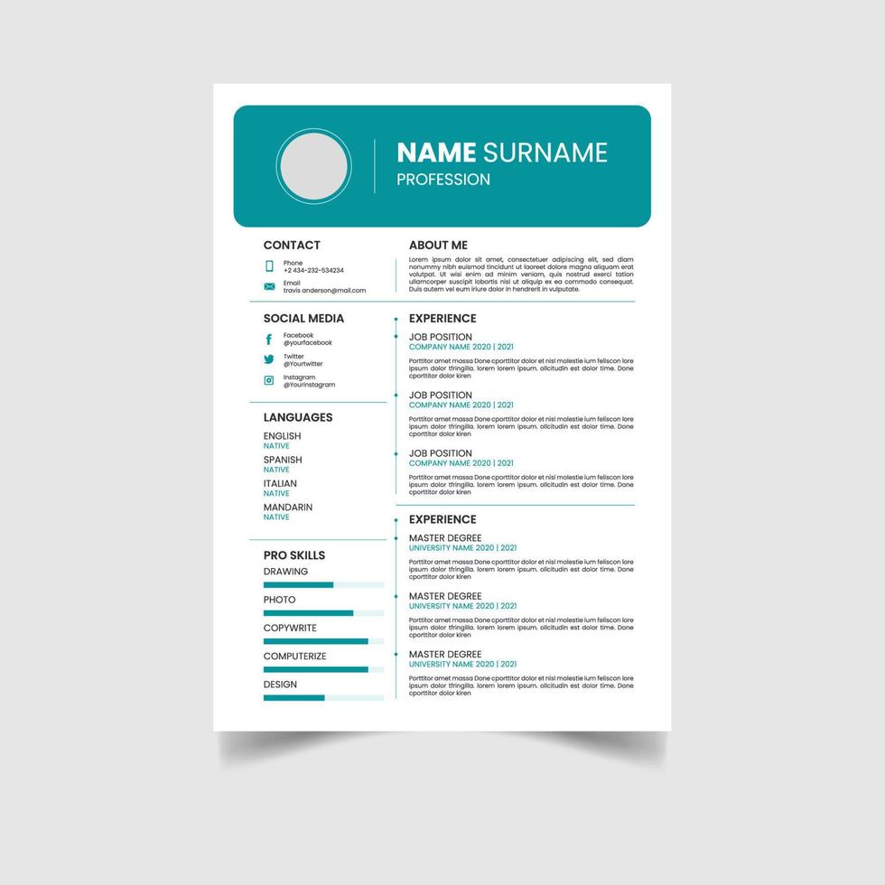 Creative resume design template vector