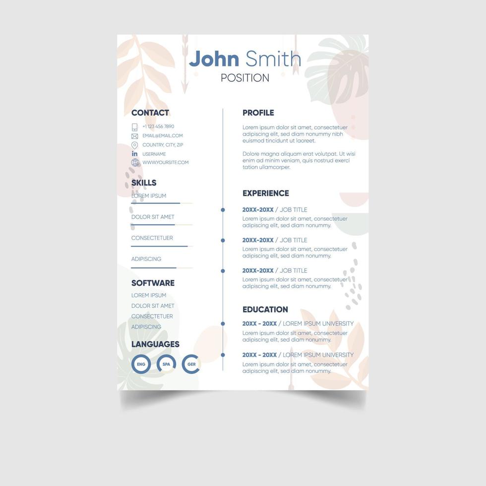 Minimalist professional cv or resume template design vector