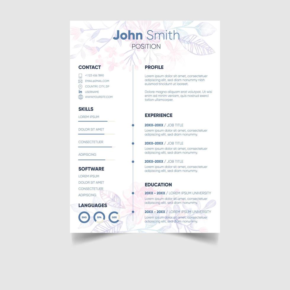 Minimalist professional cv or resume template design vector