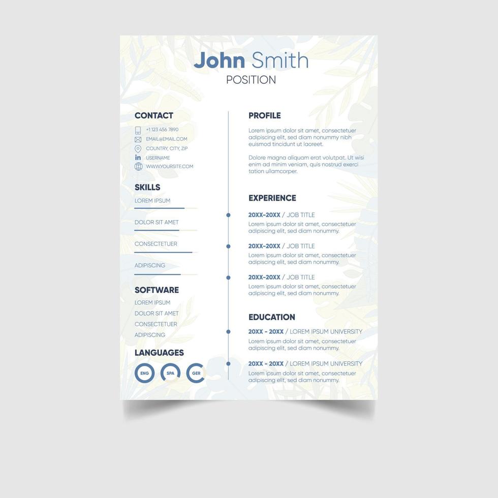 Professional modern resume or cv template vector