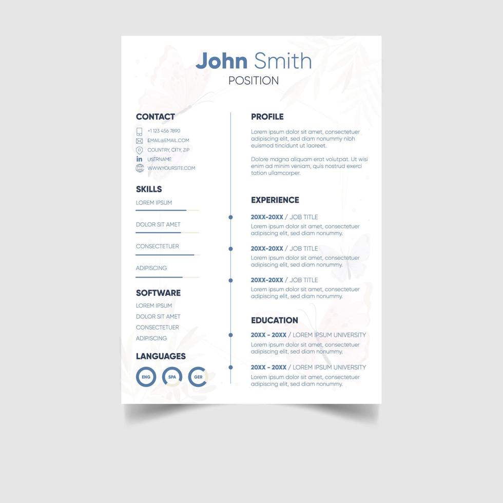 Professional modern resume or cv template vector