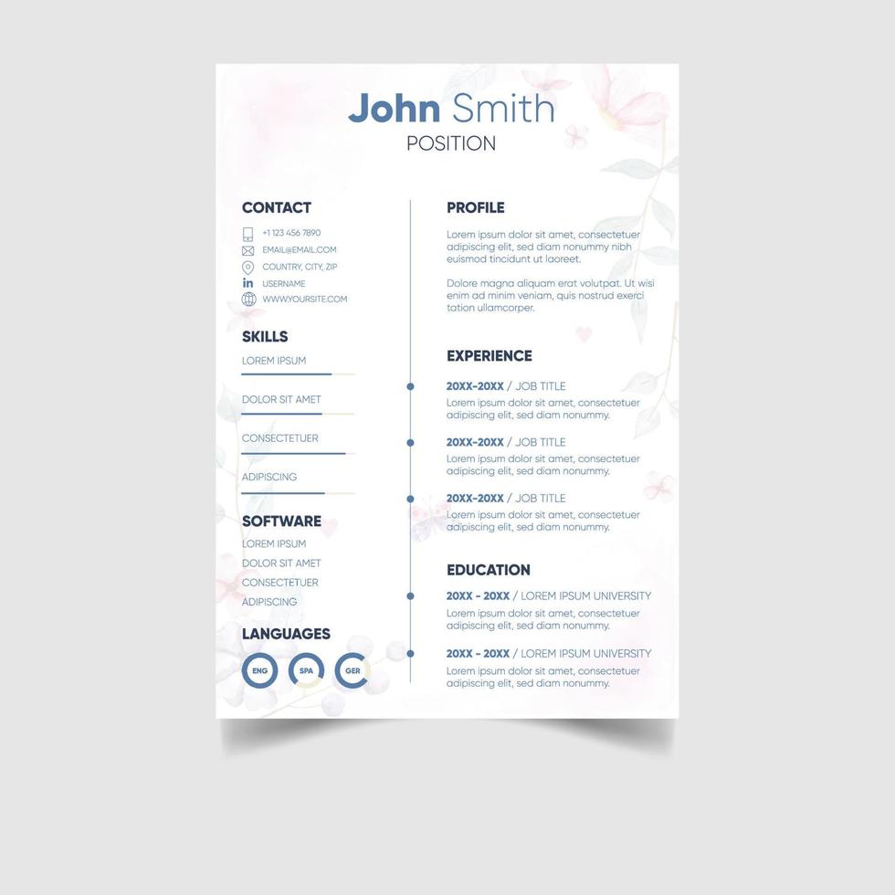 Minimalist professional cv or resume template design vector