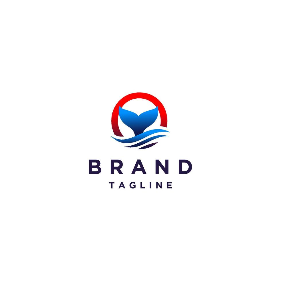 Whale Tail with Sea Waves Logo Design. Whale Tail Above Sea Level Logo Design. vector