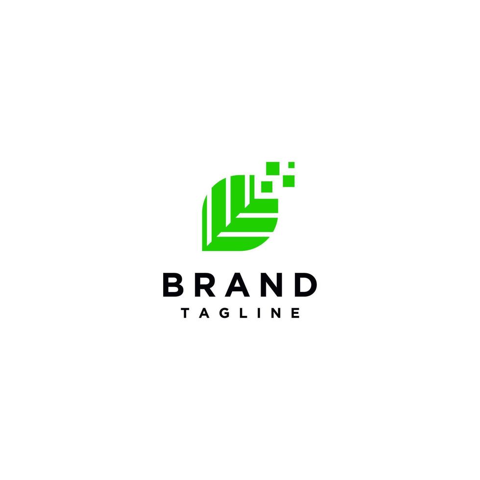 Simple Leaf With Digital Pixel Technology Logo Design. Leaf icon with digital accent Logo Design. vector