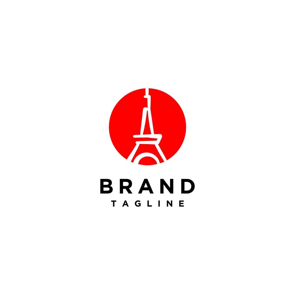 Minimalist Abstract Silhouette Tower in a Red Circle. Tokyo Tower Logo Template in Abstract and Minimalist Line Art Designs. vector