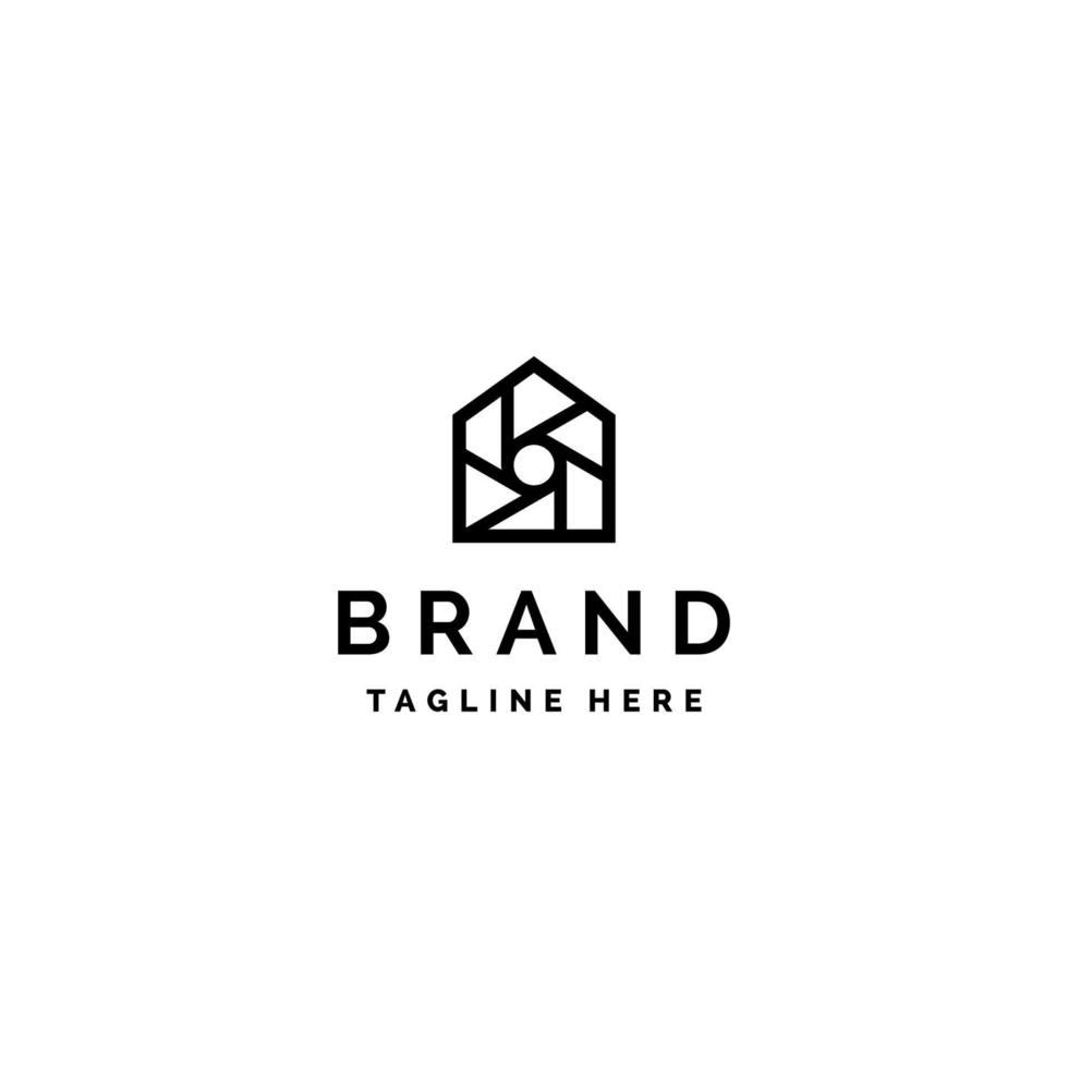 House Logo Template with Camera Shutter Motive In It. Home Icon with Shutter Motif Logo Design. vector