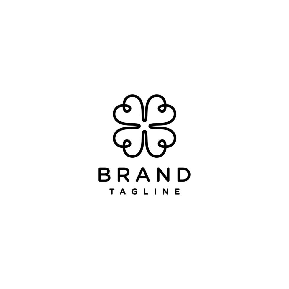 Black Clover leaf Logo Template with Minimalist Line Style. Minimalist Clover Leaf Logo Design. vector