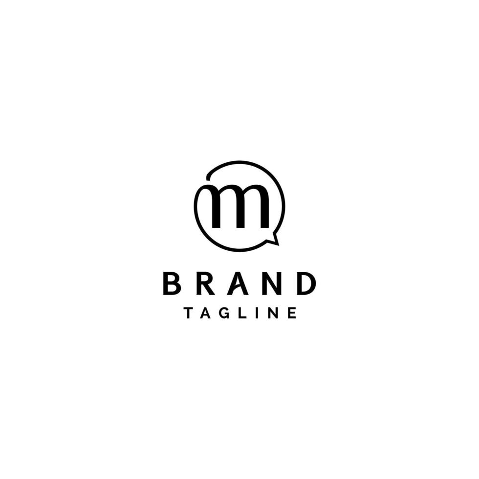 Initial M and Text Bubble Icon In One Continuous Line Logo Design. Initial M in Text Bubble Icon Logo Design. vector