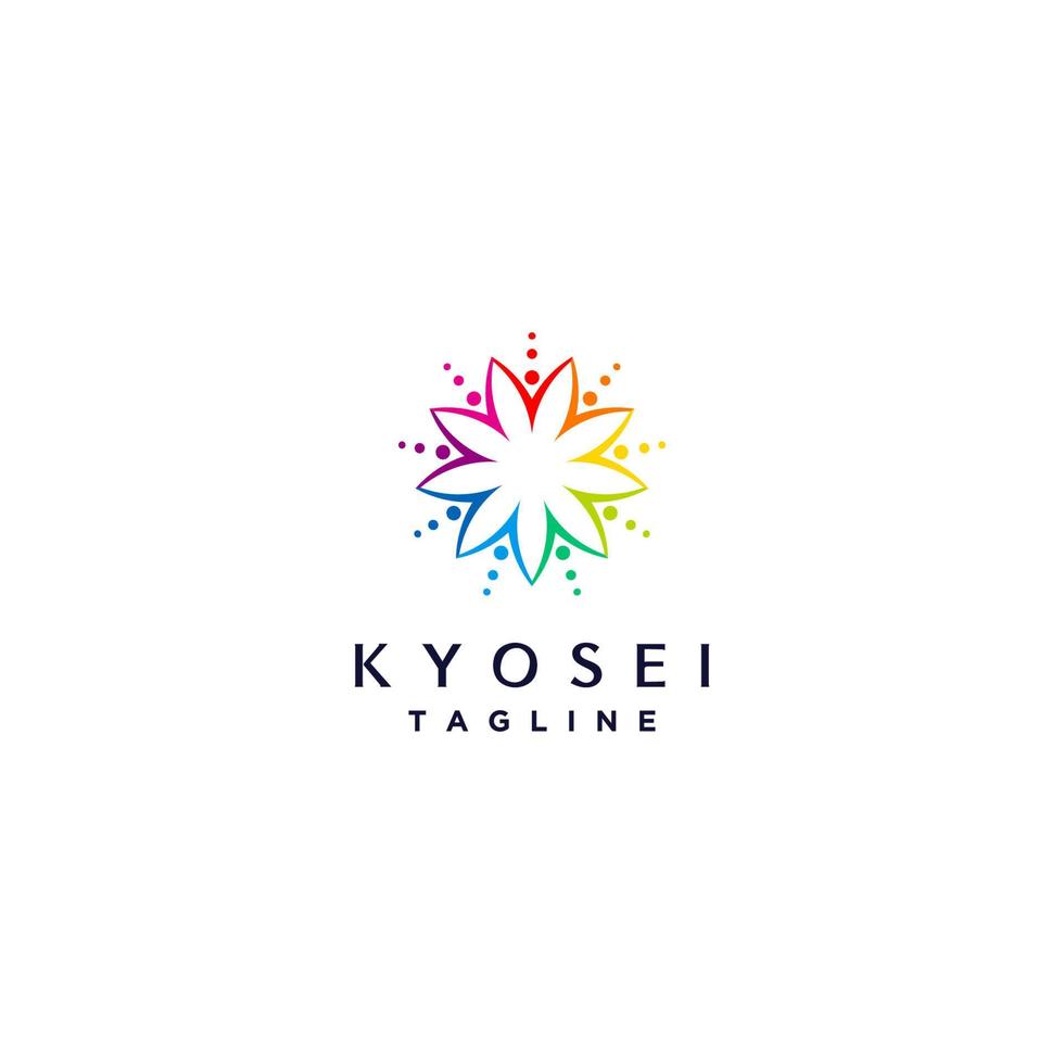 Symbol Nine People Raising Hands Together Logo Design. Kyosei is a Japanese word that means living and working together for the common good. vector