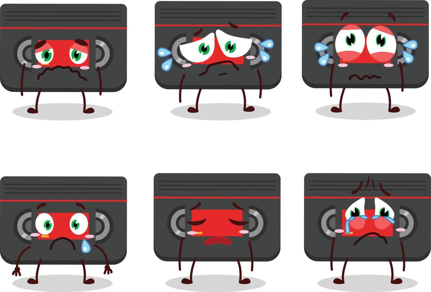 Retro cassette cartoon character with sad expression vector