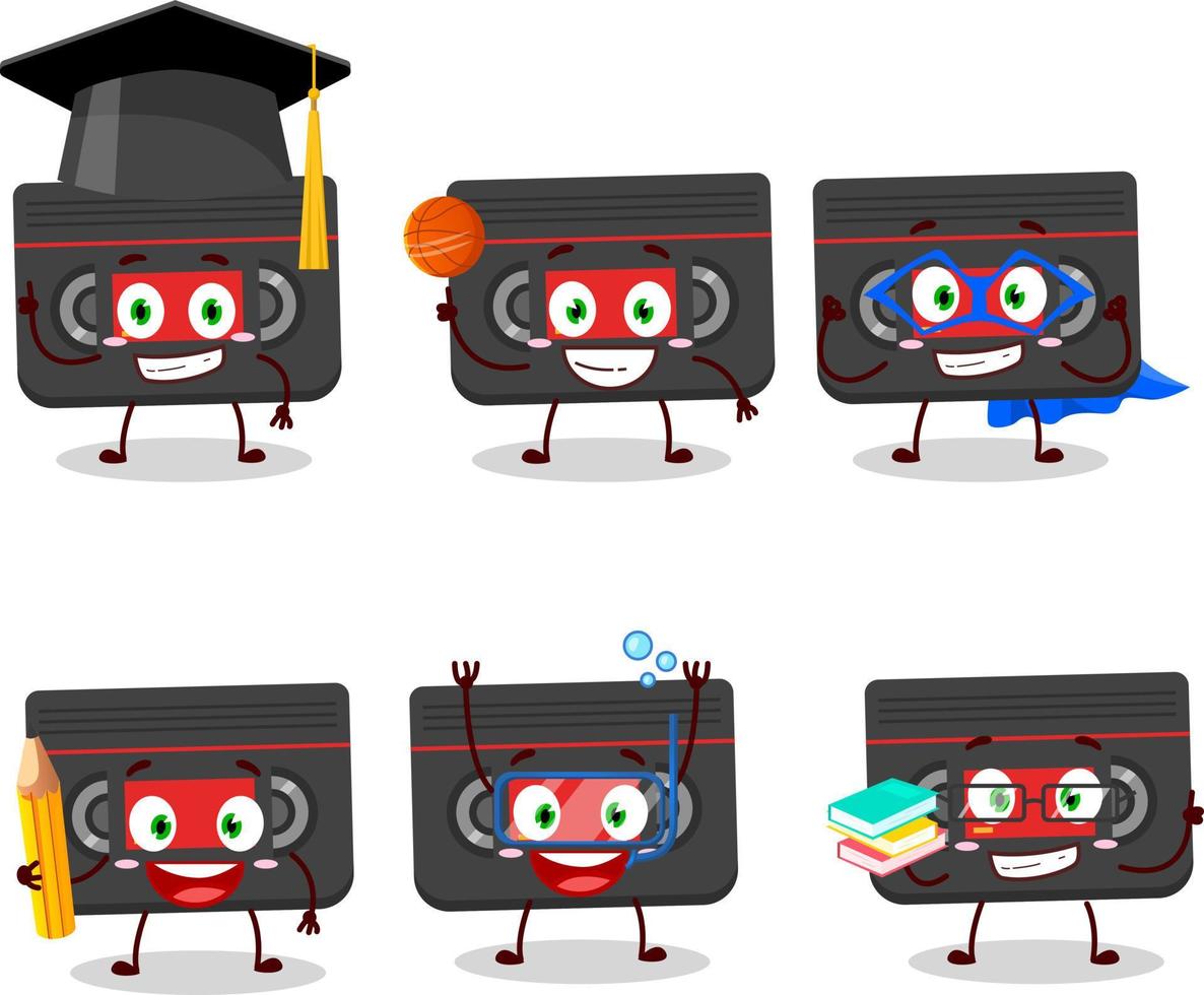 School student of retro cassette cartoon character with various expressions vector