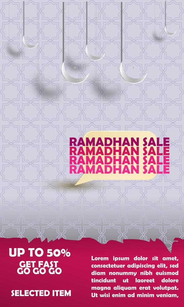 50 Off Ramadhan Sale Banner With Simple Elegant Pink Islamic Ornament EPS 10 vector