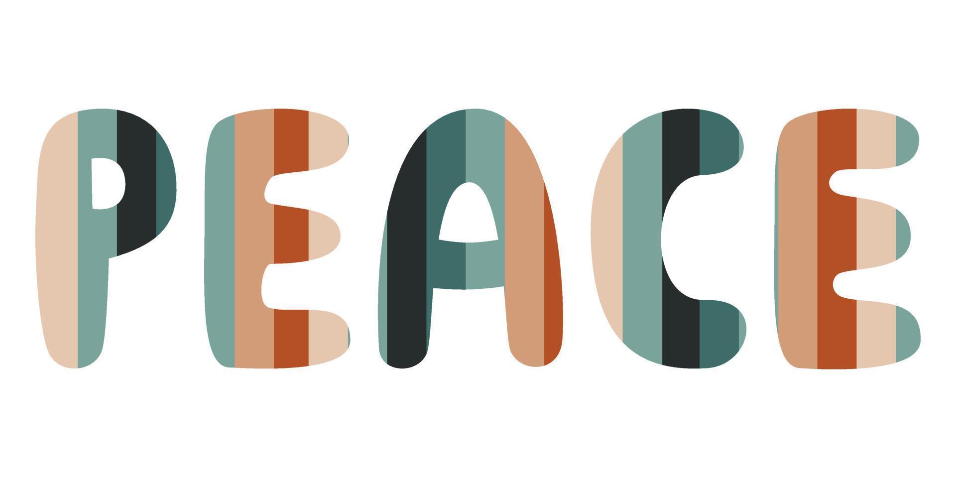 Flat vector hippy boho illustration. Hand drawn retro groovy peace lettering
