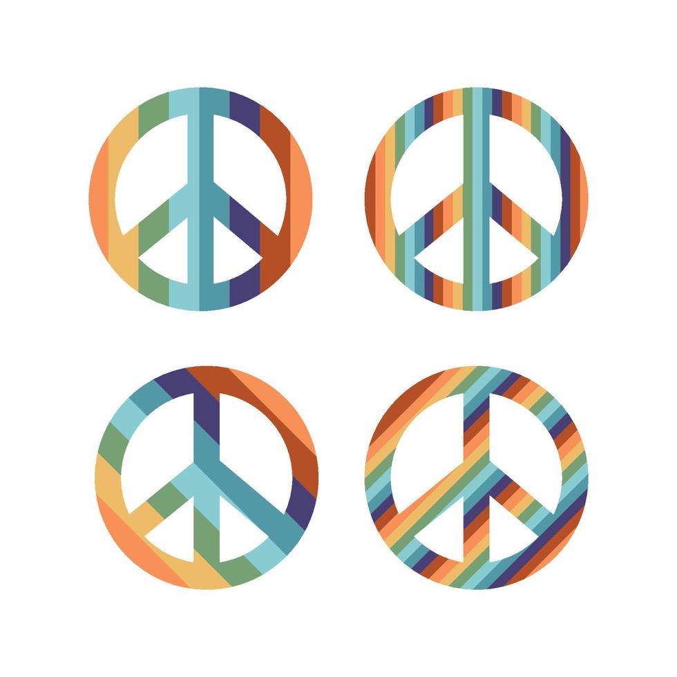 Flat vector hippy boho illustration. Hand drawn retro groovy pacific, peace symbol