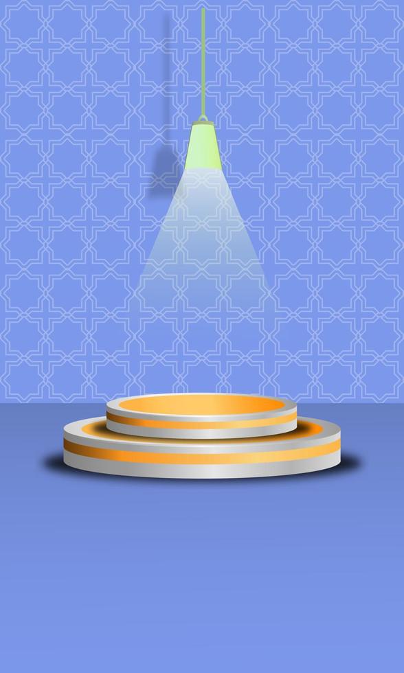 Islamic Ramadan Background with Islamic Ornament and 3D Podium Blue Color Mock Up Illustration EPS 10 vector