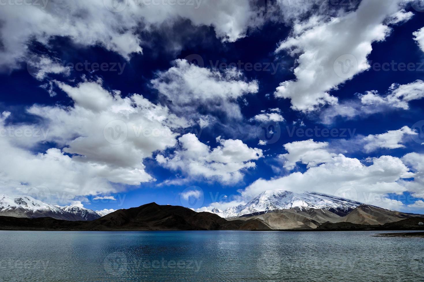 Overlooking the 7,500-meter-high Muztagh Tower from Pamirs Karakul Lake photo