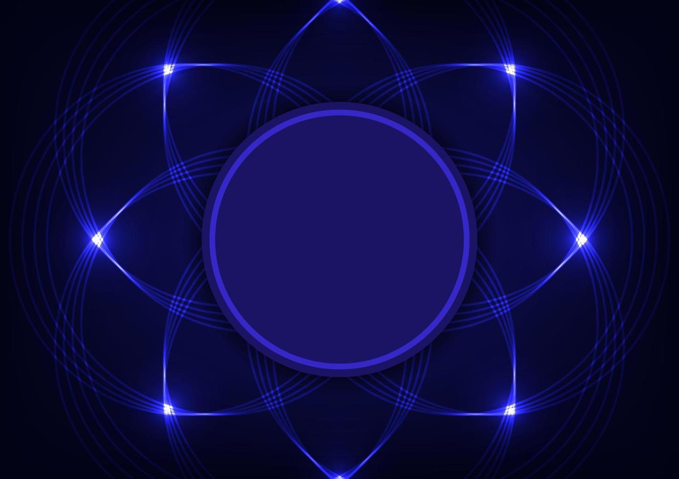 Abstract blue neon flower technology light line circle center background vector