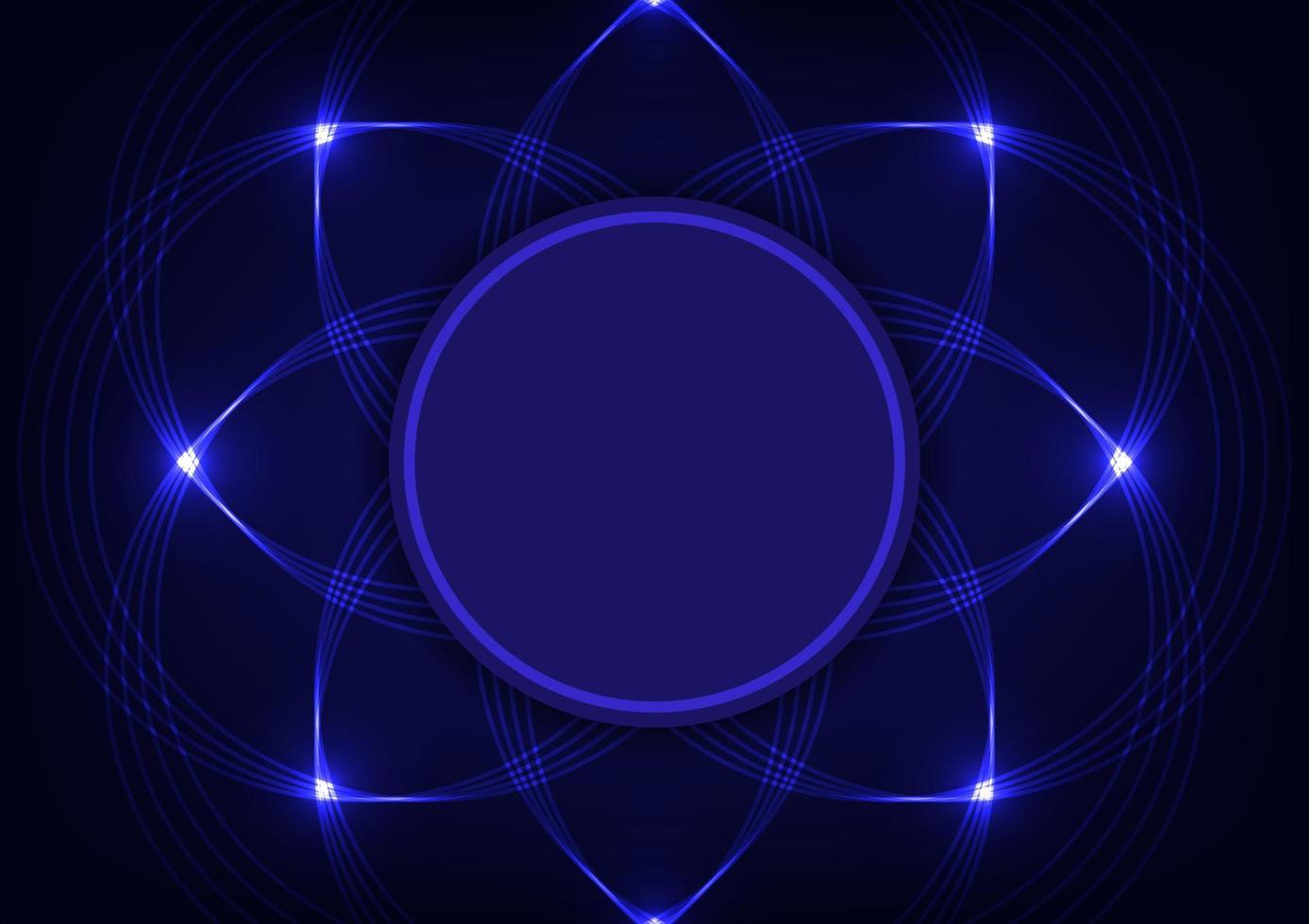 Abstract blue neon flower technology light line circle center background vector