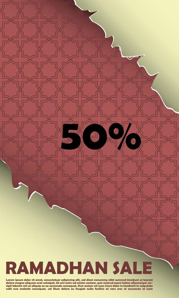 Ramadan Banner Sale 50 By One Get One With Islamic Ornament Theme Paper Cut Cream Color Simple Elegant EPS 10 vector