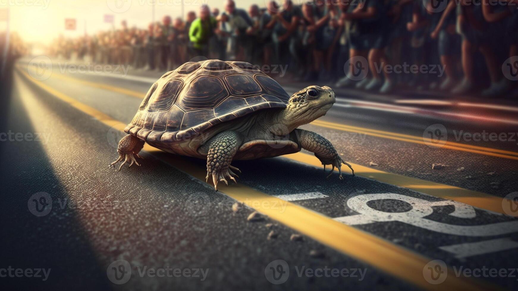 tortugas carrera a alcanzar el terminar línea con generativo ai. foto