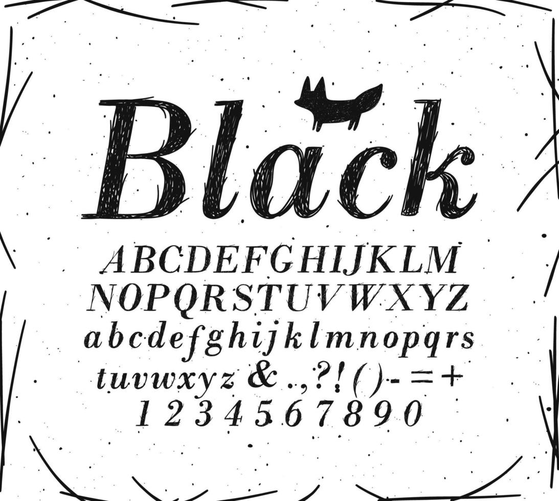 alfabeto rayado bolígrafo línea estilo dibujo con negro color en blanco antecedentes vector
