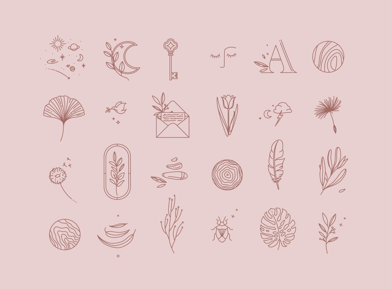 símbolos en moderno minimalista estilo dibujo en Rosa beige color antecedentes vector