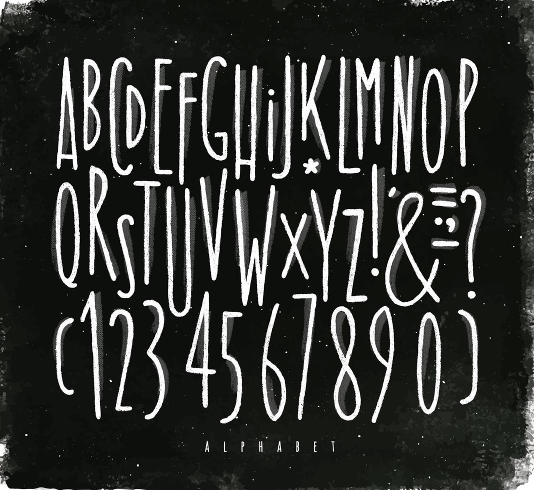 alfabeto conjunto Derecho líneas fuente en Clásico estilo dibujo con tiza en pizarra antecedentes vector