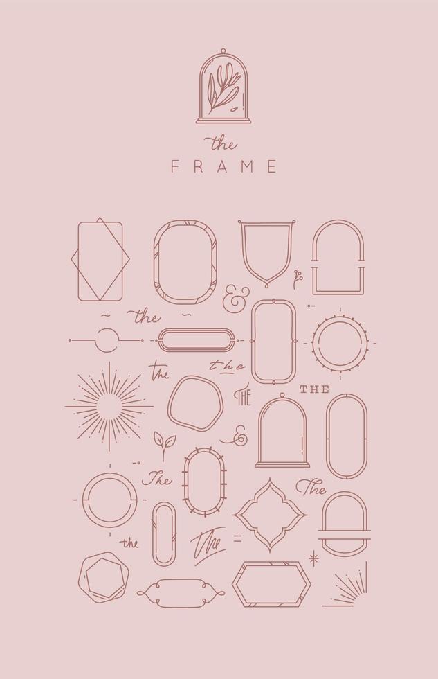 Modern frames and elements in flat style to create unique design drawing on rose beige color background vector