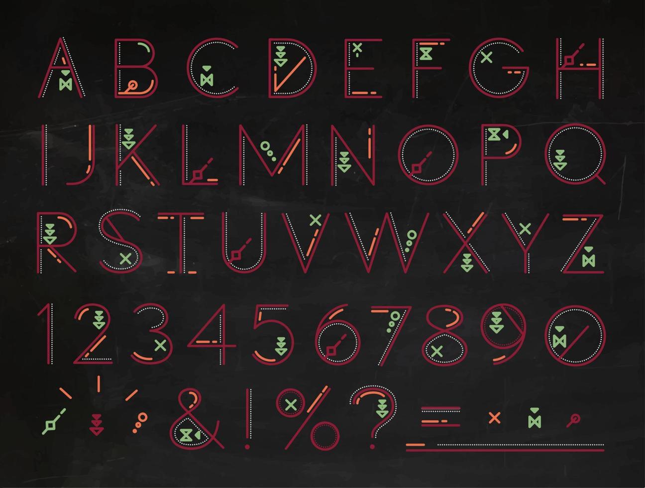Font of flat lines the entire alphabet with red letters vector