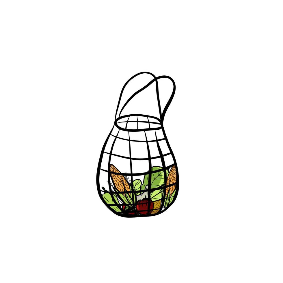 vegetables in a shopper bag linen hand drawn art vector