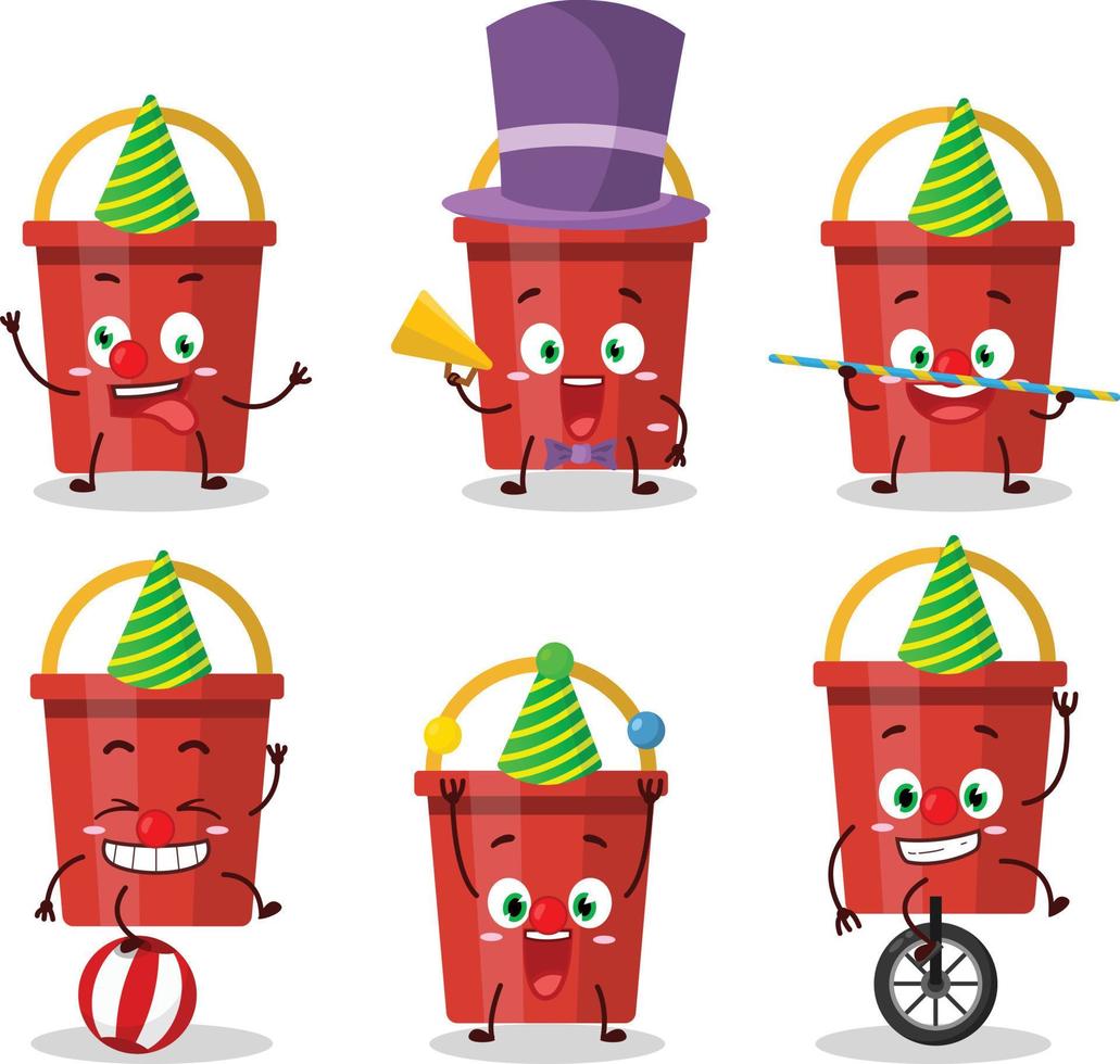 Cartoon character of sand bucket with various circus shows vector