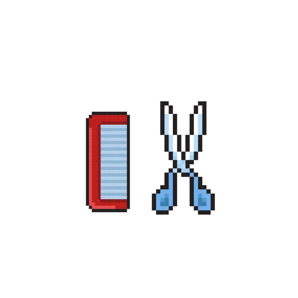 scissor and comb in pixel art style vector