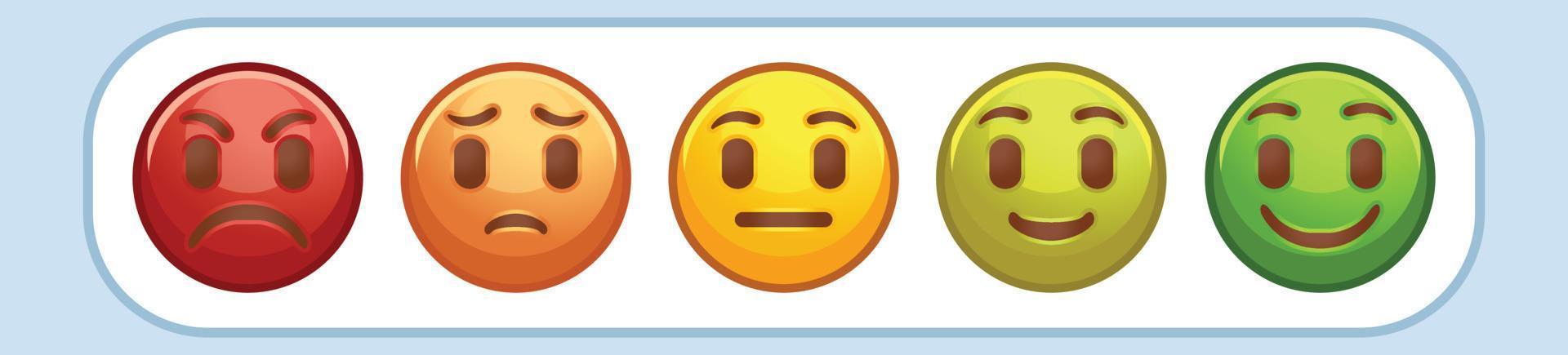 Different mood emoji. Emotional scale emoticons or satisfaction rating cartoon collection set stylized vector icons