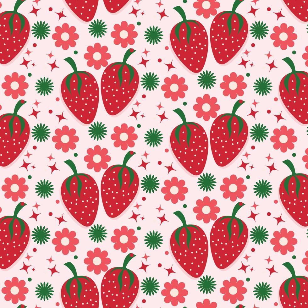 Strawberry abstract hand drawn seamless pattern on pink background vector